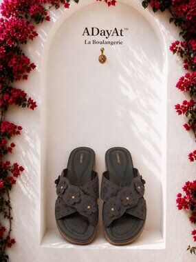 Comfort Floral Slide Sandals Gray Cushioned Comfort Casual Walking Shoes Women 8
